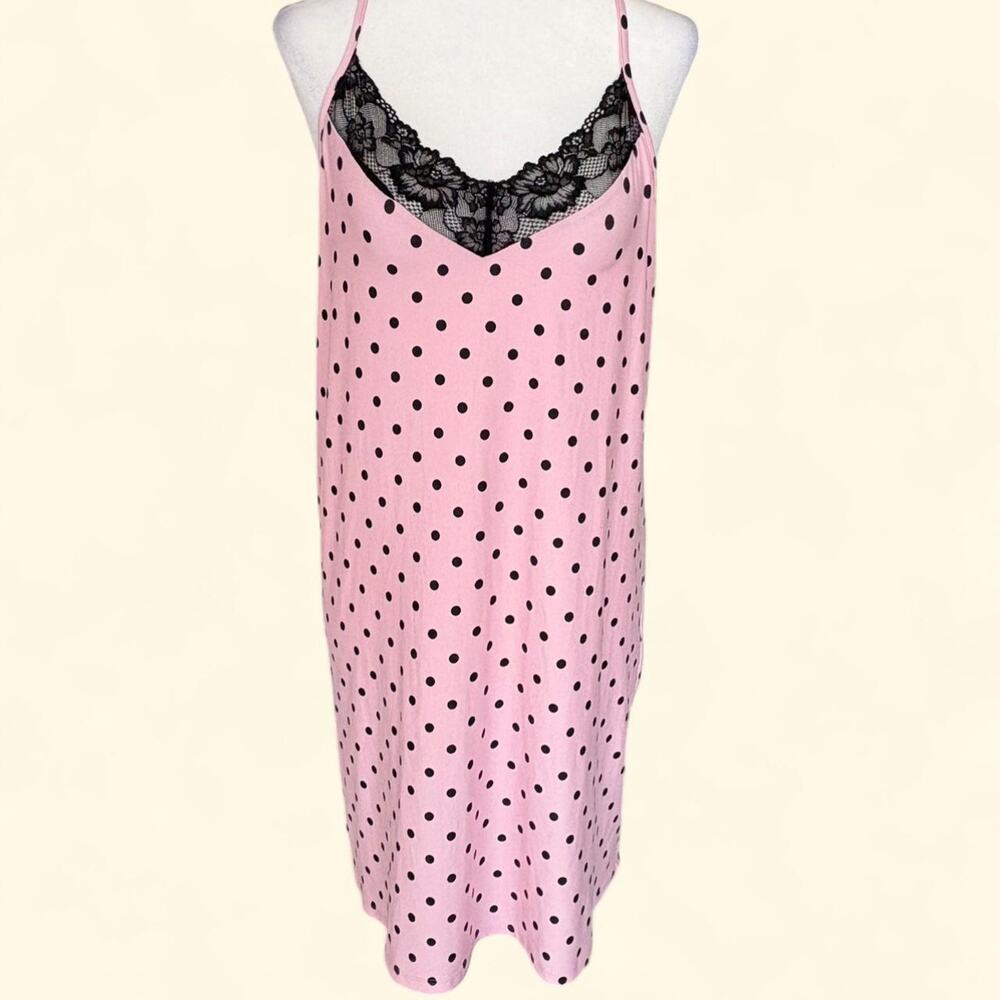Pink Polka Dot Coquette Lace Trim Slip Nightie